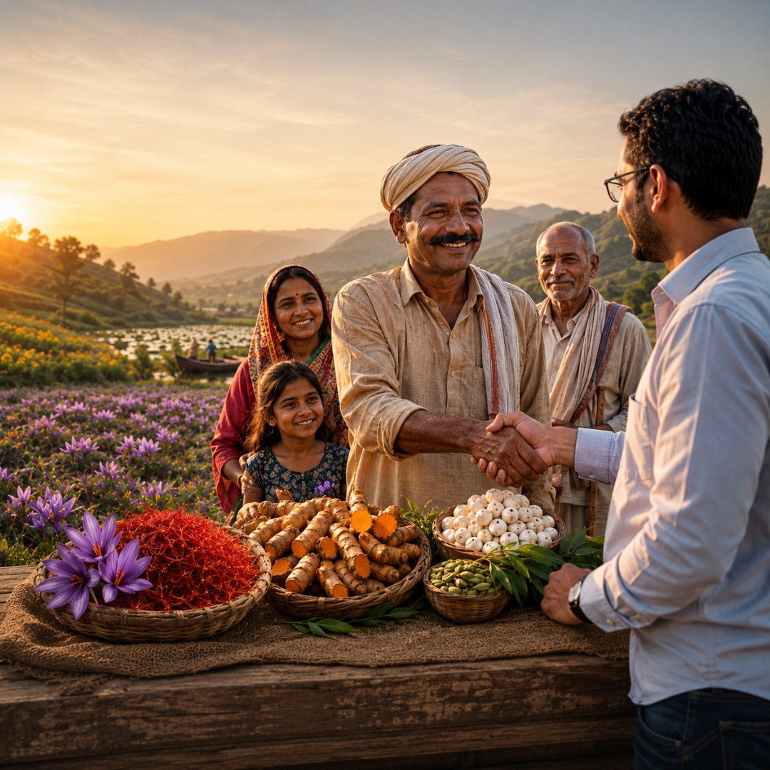 91GI mission — terraced Indian fields beneath a saffron sun, anchored by an origin pin.